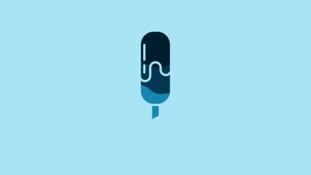 蓝色的冰淇淋图标孤立在蓝色的背景上 甜蜜的象征 4K视频运动图形动画 — 图库视频影像