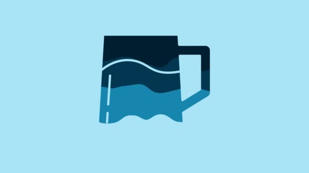 Blue Wooden Beer Mug Icon Isolated Blue Background Video Motion — Video Stock