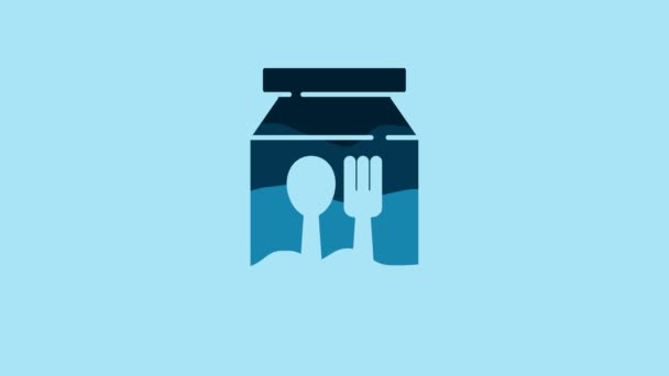 Blue Online Заказа Быстрого Питания Значок Доставки Изолированы Синем Фоне — стоковое видео