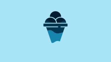 Blue Ice cream in waffle cone icon isolated on blue background. Sweet symbol. 4K Video motion graphic animation .