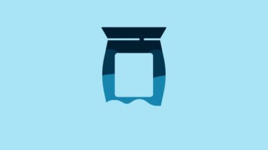 Blue Bag or packet potato chips icon isolated on blue background. 4K Video motion graphic animation .