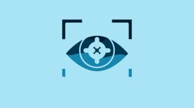 Blue Eye scan icon isolated on blue background. Scanning eye. Security check symbol. Cyber eye sign. 4K Video motion graphic animation .