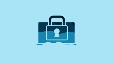 Blue Laptop and lock icon isolated on blue background. Computer and padlock. Security, safety, protection concept. Safe internetwork. 4K Video motion graphic animation .