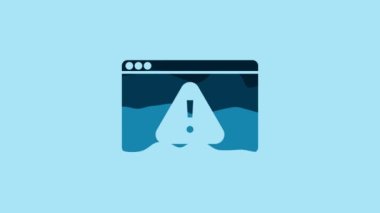 Blue Browser with exclamation mark icon isolated on blue background. Alert message smartphone notification. 4K Video motion graphic animation .