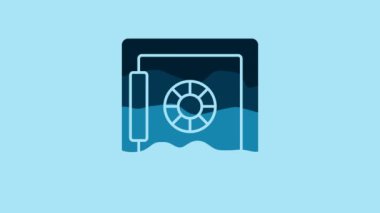 Blue Safe icon isolated on blue background. The door safe a bank vault with a combination lock. Reliable Data Protection. 4K Video motion graphic animation .