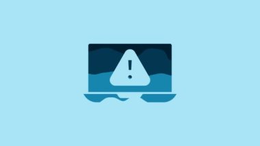 Blue Laptop with exclamation mark icon isolated on blue background. Alert message smartphone notification. 4K Video motion graphic animation .