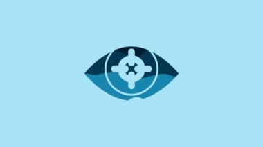 Blue Eye scan icon isolated on blue background. Scanning eye. Security check symbol. Cyber eye sign. 4K Video motion graphic animation .