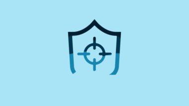 Blue Shield icon isolated on blue background. Guard sign. Security, safety, protection, privacy concept. 4K Video motion graphic animation .