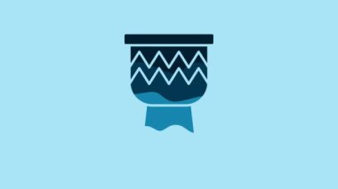 Blue Drum icon isolated on blue background. Music sign. Musical instrument symbol. 4K Video motion graphic animation .