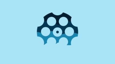 Blue Revolver cylinder icon isolated on blue background. 4K Video motion graphic animation .