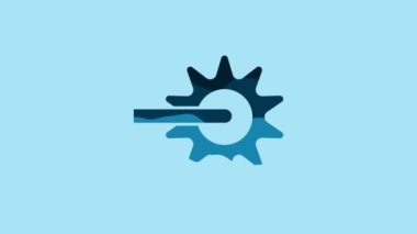Blue Cowboy horse riding spur for boot icon isolated on blue background. 4K Video motion graphic animation .