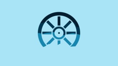 Blue Old wooden wheel icon isolated on blue background. 4K Video motion graphic animation .