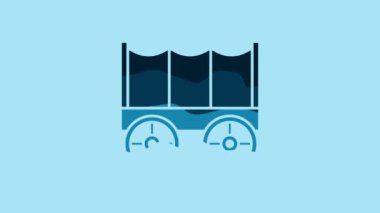 Blue Wild west covered wagon icon isolated on blue background. 4K Video motion graphic animation .