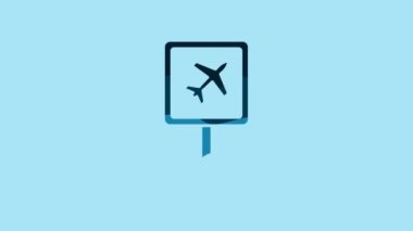 Blue Airport icon isolated on blue background. 4K Video motion graphic animation .