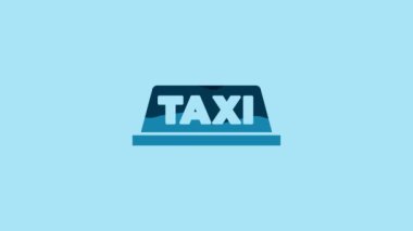 Blue Taxi car roof icon isolated on blue background. 4K Video motion graphic animation .