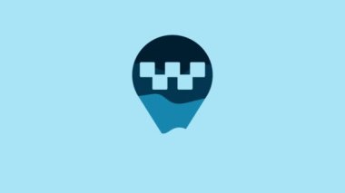 Blue Map pointer with taxi icon isolated on blue background. Location symbol. 4K Video motion graphic animation .