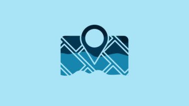 Blue Gps device with map icon isolated on blue background. 4K Video motion graphic animation .