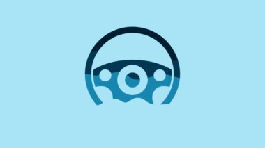 Blue Steering wheel icon isolated on blue background. Car wheel icon. 4K Video motion graphic animation .