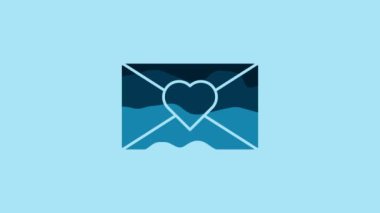 Blue Envelope with Valentine heart icon isolated on blue background. Message love. Letter love and romance. 4K Video motion graphic animation .