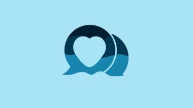 Blue Heart in speech bubble icon isolated on blue background. 4K Video motion graphic animation .