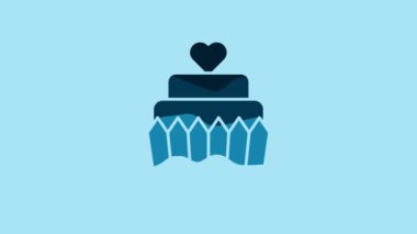 Blue Wedding cake with heart icon isolated on blue background. 4K Video motion graphic animation .