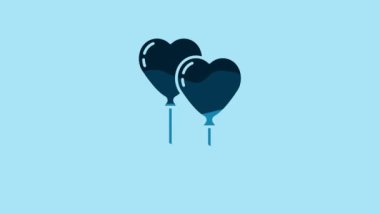 Blue Balloons in form of heart with ribbon icon isolated on blue background. Valentines day. 4K Video motion graphic animation .