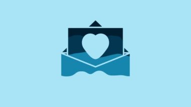 Blue Envelope with Valentine heart icon isolated on blue background. Message love. Letter love and romance. 4K Video motion graphic animation .