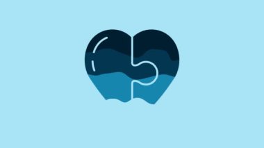 Blue Heart icon isolated on blue background. Romantic symbol linked, join, passion and wedding. Valentine day symbol. 4K Video motion graphic animation .
