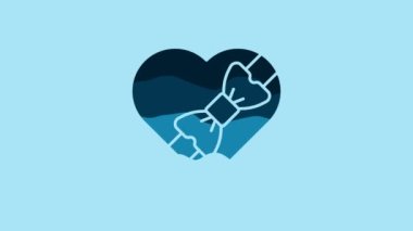 Blue Candy in heart shaped box and bow icon isolated on blue background. Valentines Day. 4K Video motion graphic animation .