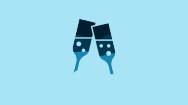 Blue Glass of champagne icon isolated on blue background. 4K Video motion graphic animation .