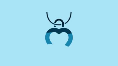 Blue Necklace with heart shaped pendant icon isolated on blue background. Jewellery decoration. International Happy Women Day. 4K Video motion graphic animation .