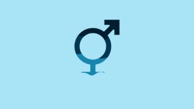 Blue Gender icon isolated on blue background. Symbols of men and women. Sex symbol. 4K Video motion graphic animation .