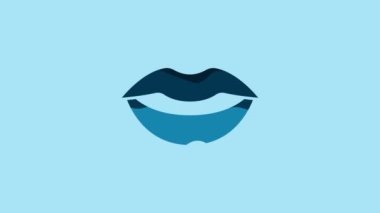 Blue Smiling lips icon isolated on blue background. Smile symbol. 4K Video motion graphic animation .