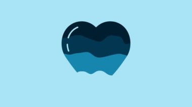 Blue Heart icon isolated on blue background. Romantic symbol linked, join, passion and wedding. Valentine day symbol. 4K Video motion graphic animation .