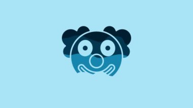 Blue Clown head icon isolated on blue background. 4K Video motion graphic animation .