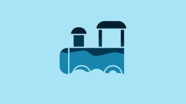 Blue Toy train icon isolated on blue background. 4K Video motion graphic animation .