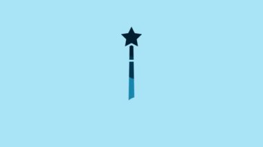 Blue Magic wand icon isolated on blue background. Star shape magic accessory. Magical power. 4K Video motion graphic animation .