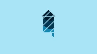 Blue Firework rocket icon isolated on blue background. Concept of fun party. Explosive pyrotechnic symbol. 4K Video motion graphic animation .