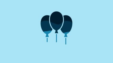 Blue Balloons with ribbon icon isolated on blue background. 4K Video motion graphic animation .