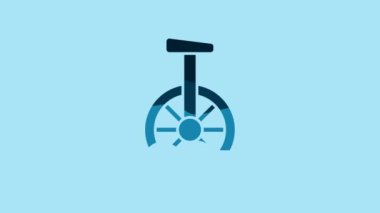 Blue Unicycle or one wheel bicycle icon isolated on blue background. Monowheel bicycle. 4K Video motion graphic animation .