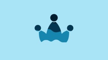 Blue Jester hat with bells isolated on blue background. Clown icon. Amusement park funnyman sign. 4K Video motion graphic animation .