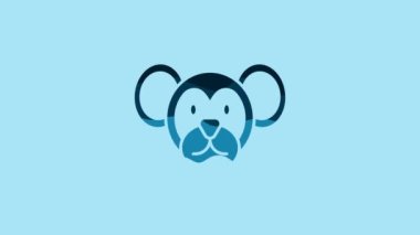 Blue Monkey icon isolated on blue background. Animal symbol. 4K Video motion graphic animation .
