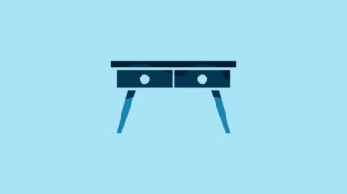 Blue Office desk icon isolated on blue background. 4K Video motion graphic animation .