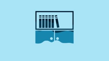 Blue Library bookshelf icon isolated on blue background. 4K Video motion graphic animation .