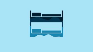Blue Bunk bed icon isolated on blue background. 4K Video motion graphic animation .