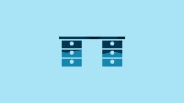 Blue Office desk icon isolated on blue background. 4K Video motion graphic animation .