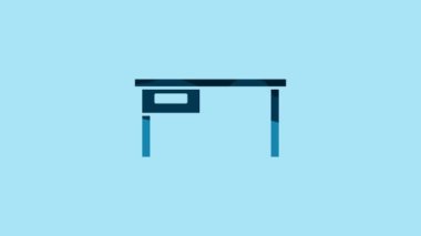 Blue Office desk icon isolated on blue background. 4K Video motion graphic animation .