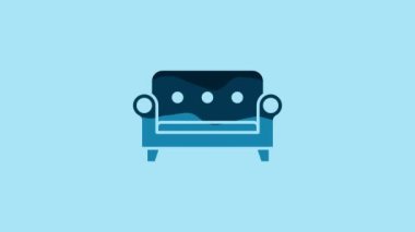 Blue Sofa icon isolated on blue background. 4K Video motion graphic animation .
