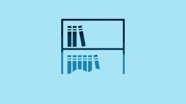 Blue Library bookshelf icon isolated on blue background. 4K Video motion graphic animation .
