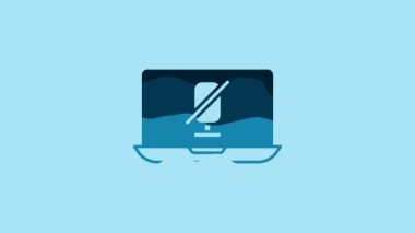 Blue Mute microphone on laptop icon isolated on blue background. Microphone audio muted. 4K Video motion graphic animation .